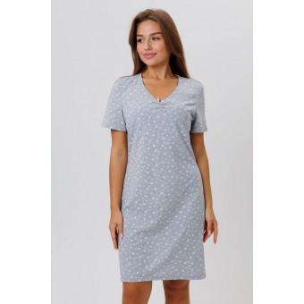 Туника  женская       из кулирки     с коротким рукавом  серая  Горох Kuzina  