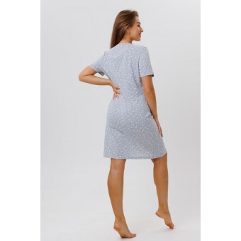 Туника  женская       из кулирки     с коротким рукавом  серая  Горох Kuzina  