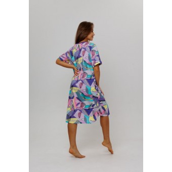 Туника  женская       из кулирки   на пуговицах  с коротким рукавом  розовая  Листья Kuzina