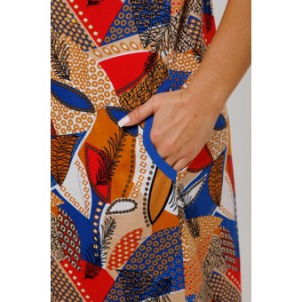 Туника  женская       из кулирки   на пуговицах  с коротким рукавом  коричневая  Листья Kuzina