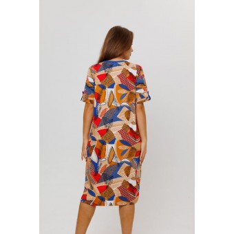 Туника  женская       из кулирки   на пуговицах  с коротким рукавом  коричневая  Листья Kuzina