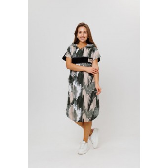 Туника  женская       из кулирки     с коротким рукавом  зеленая  Абстракция Kuzina  