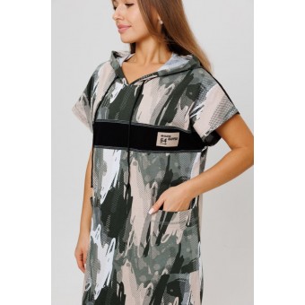 Туника  женская       из кулирки     с коротким рукавом  зеленая  Абстракция Kuzina  