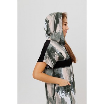 Туника  женская       из кулирки     с коротким рукавом  зеленая  Абстракция Kuzina  