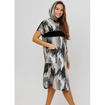 Туника  женская       из кулирки     с коротким рукавом  зеленая  Абстракция Kuzina  