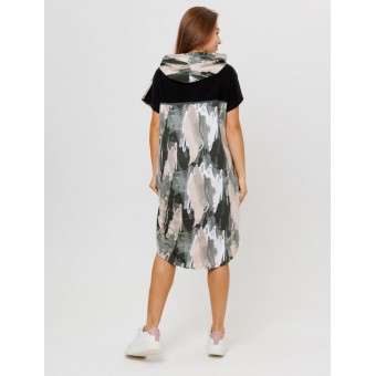 Туника  женская       из кулирки     с коротким рукавом  зеленая  Абстракция Kuzina  