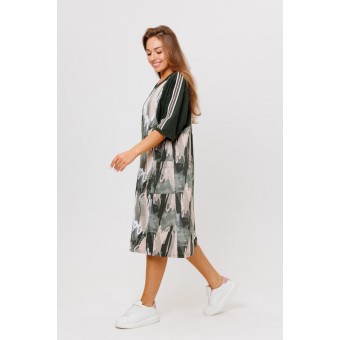 Туника  женская       из кулирки     с коротким рукавом  зеленая  Абстракция Kuzina