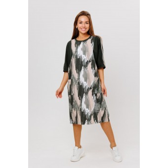 Туника  женская       из кулирки     с коротким рукавом  зеленая  Абстракция Kuzina