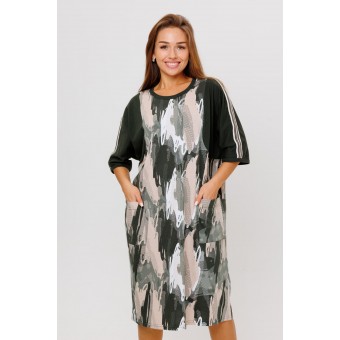 Туника  женская       из кулирки     с коротким рукавом  зеленая  Абстракция Kuzina