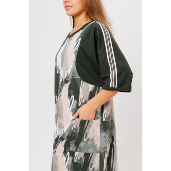 Туника  женская       из кулирки     с коротким рукавом  зеленая  Абстракция Kuzina