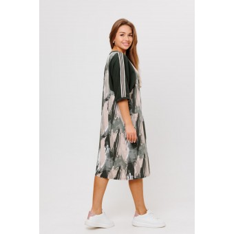 Туника  женская       из кулирки     с коротким рукавом  зеленая  Абстракция Kuzina