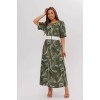 Платье женское из кулирки с коротким рукавом зеленое Листья Kuzina