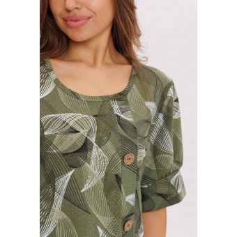 Платье  женское       из кулирки     с коротким рукавом  зеленое  Листья Kuzina