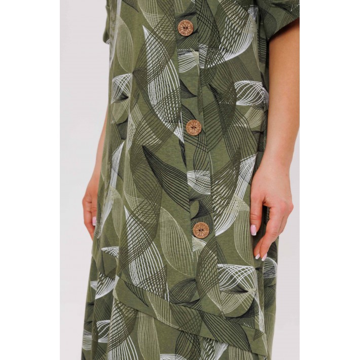 Платье женское из кулирки с коротким рукавом зеленое Листья Kuzina