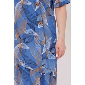 Платье  женское       из кулирки     с коротким рукавом  синее  Листья Kuzina