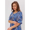 Платье женское из кулирки с коротким рукавом синее Листья Kuzina