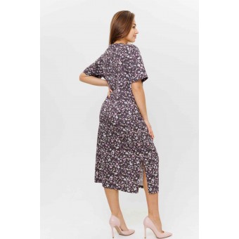 Платье  женское       из кулирки     с коротким рукавом  коричневое  Цветы Kuzina