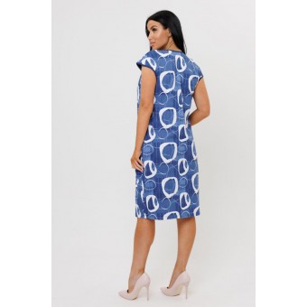 Платье  женское       из кулирки     с коротким рукавом  Белый, Синий  Круги Kuzina