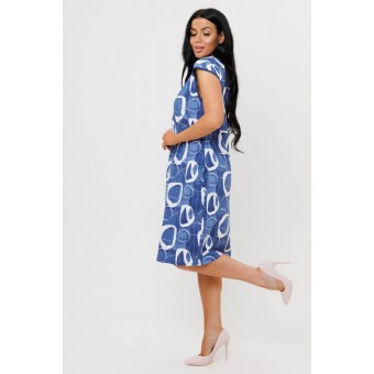 Платье  женское       из кулирки     с коротким рукавом  Белый, Синий  Круги Kuzina