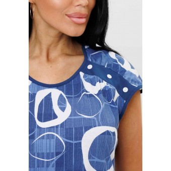 Платье  женское       из кулирки     с коротким рукавом  Белый, Синий  Круги Kuzina