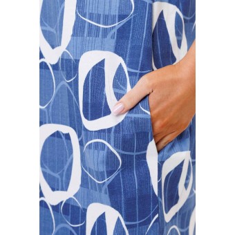 Платье  женское       из кулирки     с коротким рукавом  Белый, Синий  Круги Kuzina