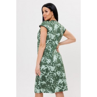 Платье  женское       из кулирки     с коротким рукавом  зеленое  Абстракция Kuzina
