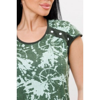 Платье  женское       из кулирки     с коротким рукавом  зеленое  Абстракция Kuzina