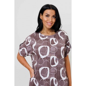 Платье  женское       из кулирки     с коротким рукавом  Белый, Фиолетовый  Круги Kuzina  