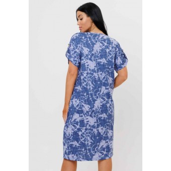 Платье  женское       из кулирки     с коротким рукавом  синее  Абстракция Kuzina