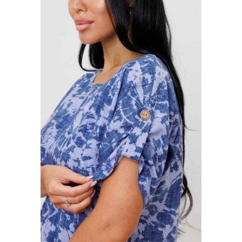 Платье  женское       из кулирки     с коротким рукавом  синее  Абстракция Kuzina