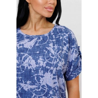 Платье  женское       из кулирки     с коротким рукавом  синее  Абстракция Kuzina