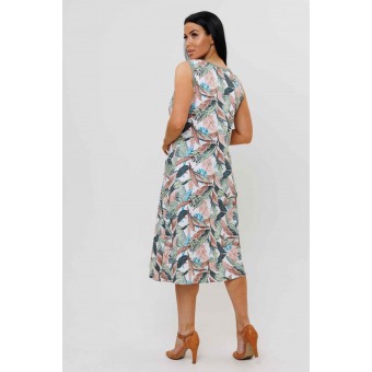 Платье  женское       из кулирки     с коротким рукавом  Белый, Зеленый  Листья Kuzina