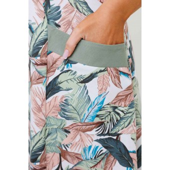 Платье  женское       из кулирки     с коротким рукавом  Белый, Зеленый  Листья Kuzina