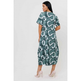 Платье  женское       из кулирки     с коротким рукавом  зеленое  Круги Kuzina