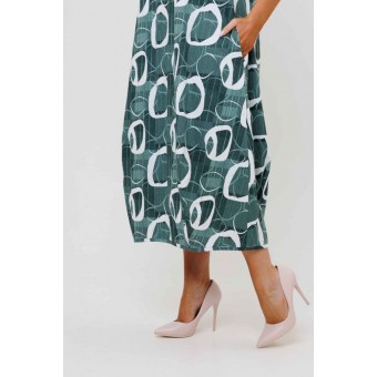 Платье  женское       из кулирки     с коротким рукавом  зеленое  Круги Kuzina