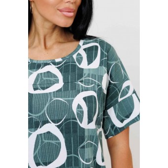 Платье  женское       из кулирки     с коротким рукавом  зеленое  Круги Kuzina