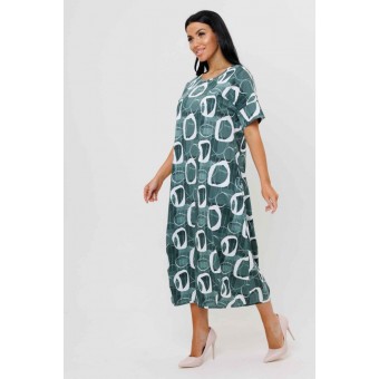 Платье  женское       из кулирки     с коротким рукавом  зеленое  Круги Kuzina