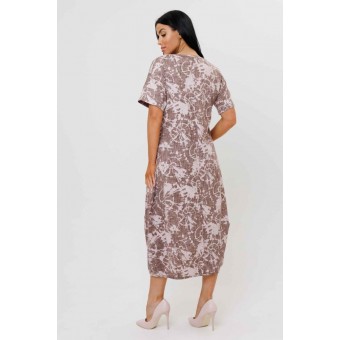 Платье  женское       из кулирки     с коротким рукавом  коричневое  Абстракция Kuzina
