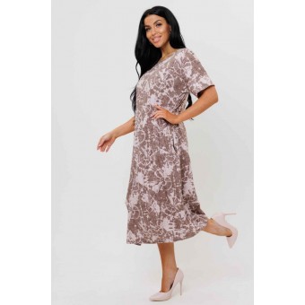 Платье  женское       из кулирки     с коротким рукавом  коричневое  Абстракция Kuzina