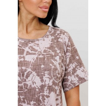 Платье  женское       из кулирки     с коротким рукавом  коричневое  Абстракция Kuzina