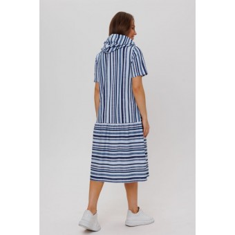 Платье  женское       из кулирки     с коротким рукавом  Белый, Синий  Полоска Kuzina
