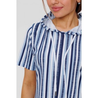 Платье  женское       из кулирки     с коротким рукавом  Белый, Синий  Полоска Kuzina