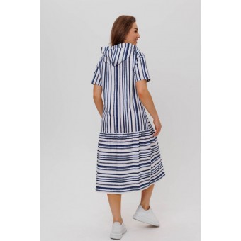 Платье  женское       из кулирки     с коротким рукавом  Белый, Синий  Полоска Kuzina