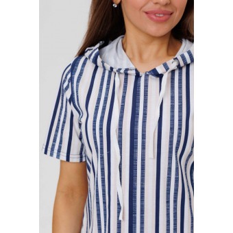 Платье  женское       из кулирки     с коротким рукавом  Белый, Синий  Полоска Kuzina