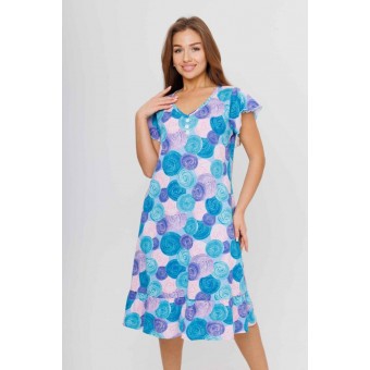 Платье  женское       из кулирки     с коротким рукавом  Голубой, Розовый  Круги Kuzina