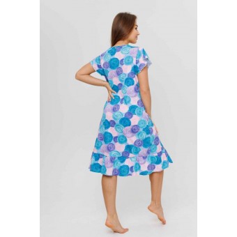 Платье  женское       из кулирки     с коротким рукавом  Голубой, Розовый  Круги Kuzina
