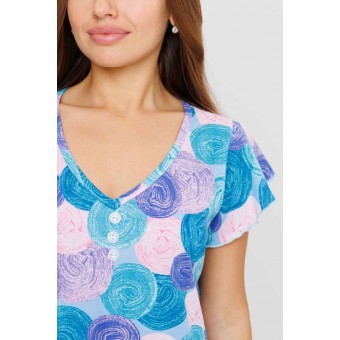 Платье  женское       из кулирки     с коротким рукавом  Голубой, Розовый  Круги Kuzina