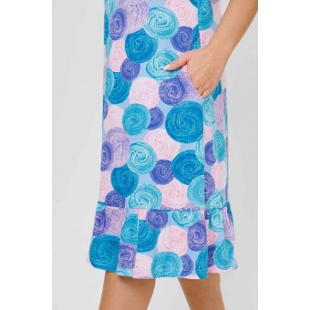 Платье  женское       из кулирки     с коротким рукавом  Голубой, Розовый  Круги Kuzina