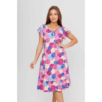 Платье  женское       из кулирки     с коротким рукавом  Розовый, Синий  Круги Kuzina  