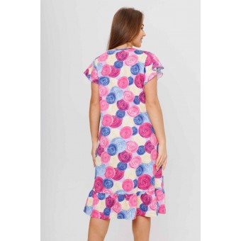 Платье  женское       из кулирки     с коротким рукавом  Розовый, Синий  Круги Kuzina